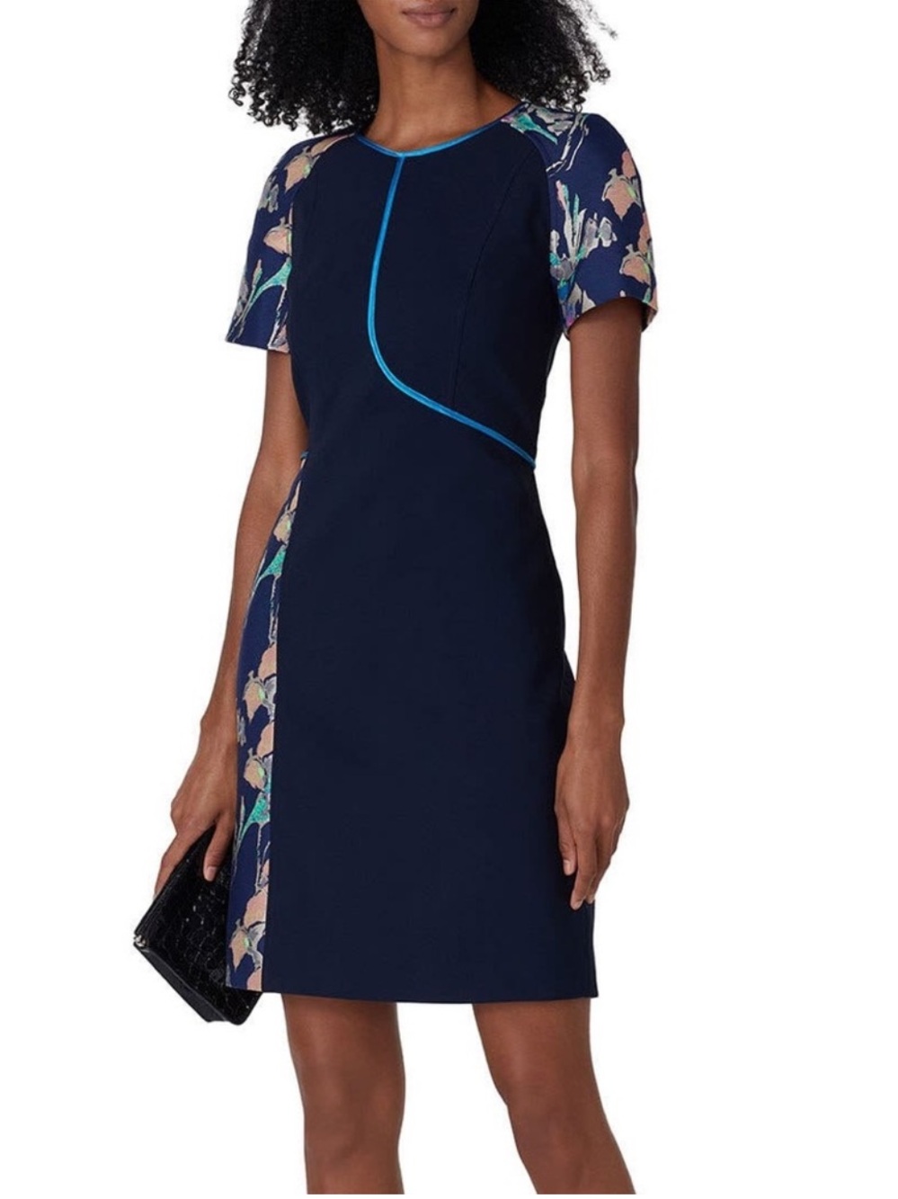 Jason Wu Collective Navy Blue Floral Jacquard Short Sleeve Sheath Dress Size 2